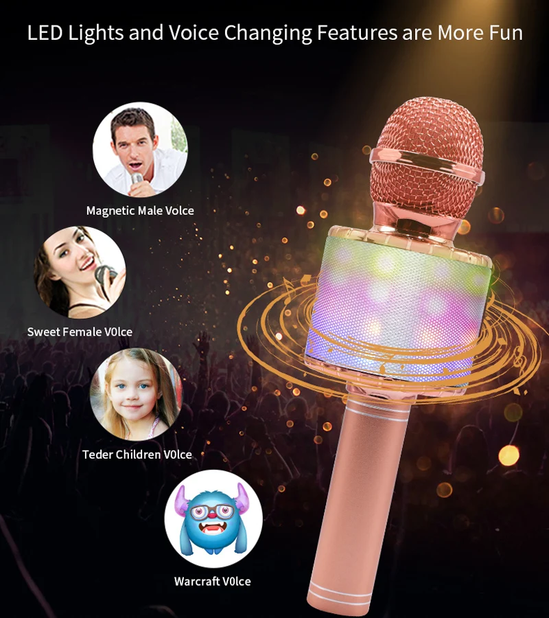 Bluetooth микрофон со светодиодный Ной подсветкой профессиональный беспроводной для