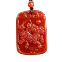 natural red chalcedony chinese auspicious beast necklace pendant hand carved ruby men and women lucky lucky amulet