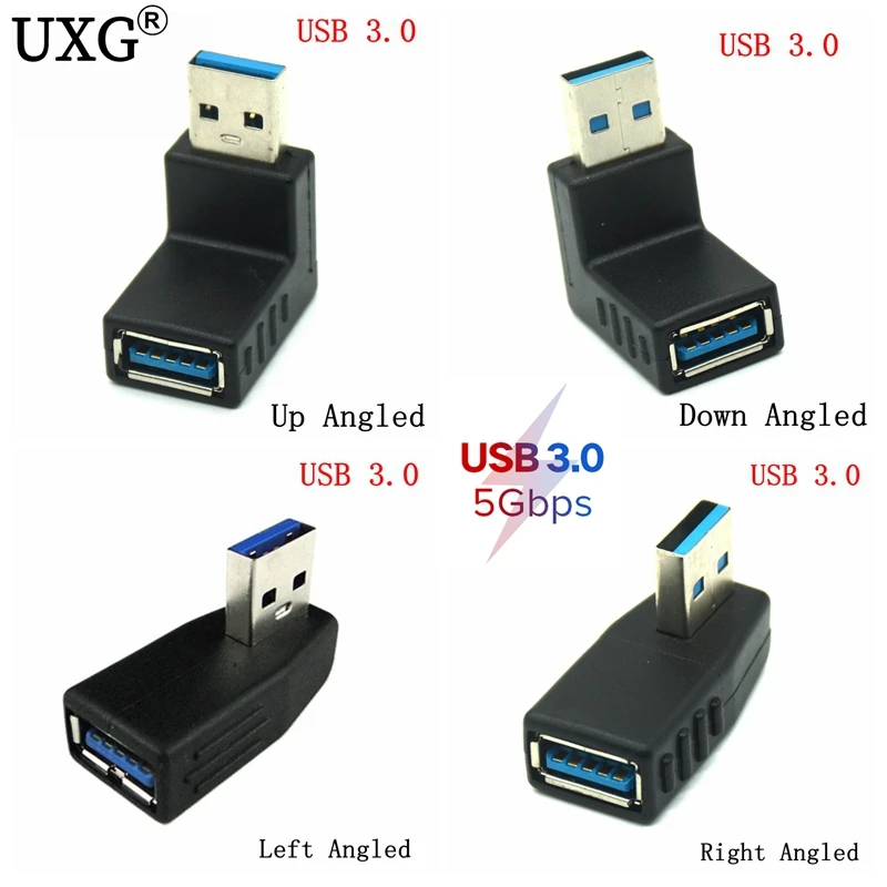 Удлинитель с углом наклона 90 градусов USB 3 0 2 А штекер гнездо влево вправо вниз