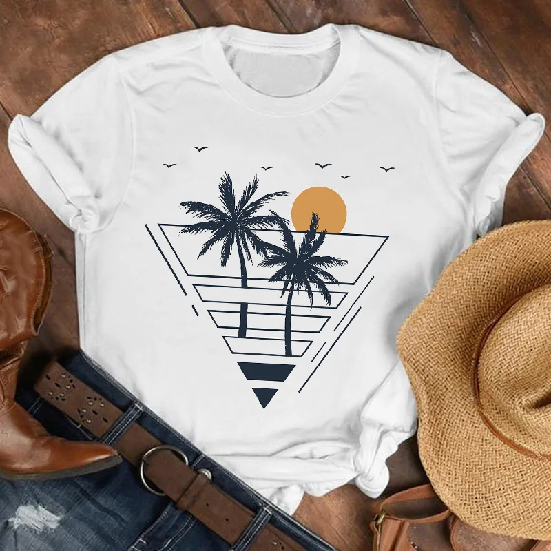 

Womens Top Female Printed Tshirt Tee Graphic T-shirt Women Lady Mountain Camper Geometric 90s Fashion Printed T-shirts Clothes