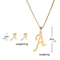 classic golden initial necklaces stud earrings for women girls jewelry set personalized 26 capital a z stainless steel