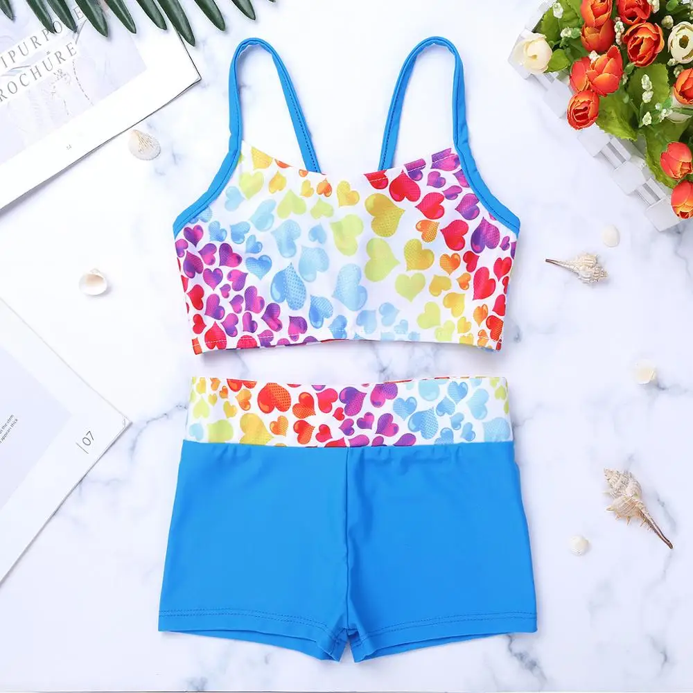 Летняя одежда для маленьких девочек танкини с принтом в виде сердца и бантом на