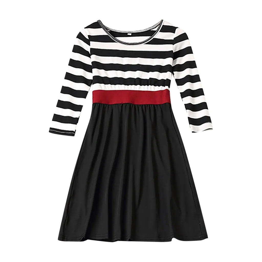 Платье для мамы и дочки повседневное зимнее платье в полоску с длинными рукавами