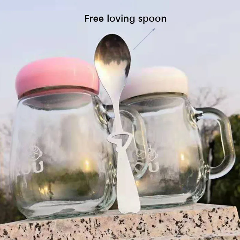 

300ml Cute Milk Glass Bottle With tea grid With spoon Travel Mini Glass Water Bottle Light Waterbottle Small Drink Tea Bottles