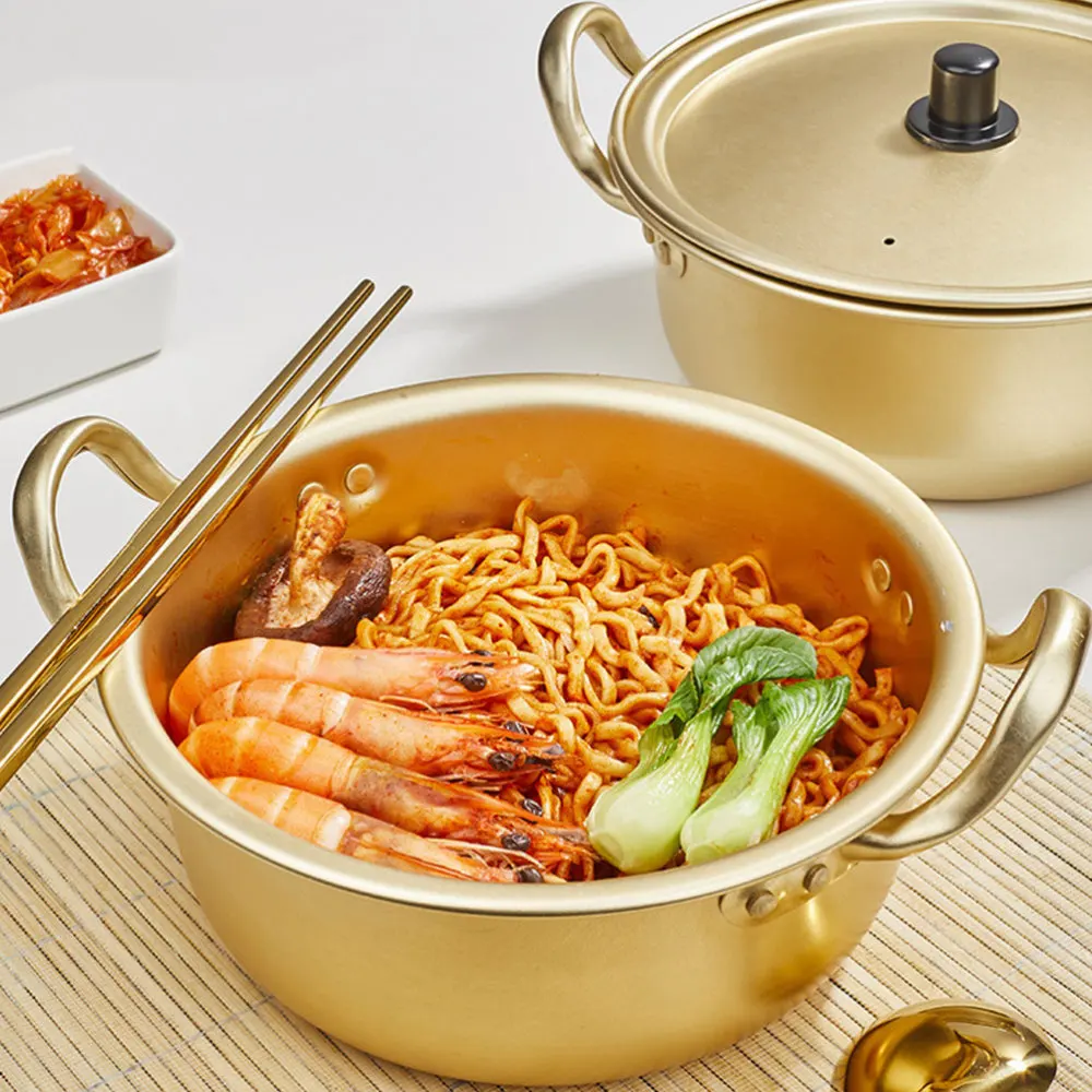 Бинауральная алюминиевая плитка термостойкая рамен для кухни золотистая 1