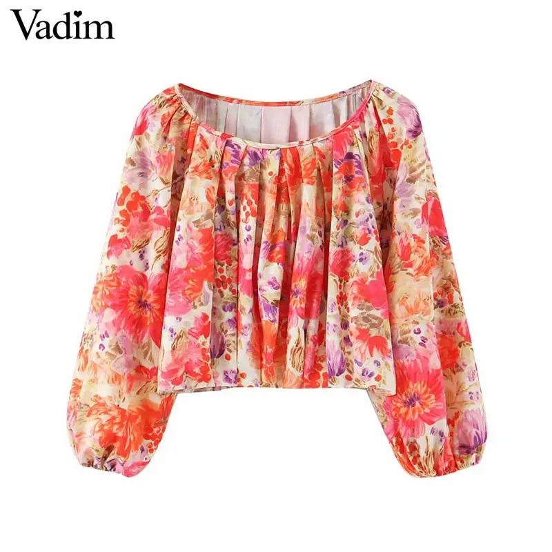 Vadim Женский Стильный укороченный топ с цветочным принтом рукав три четверти