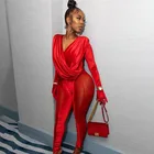 Комбинезон женский вельветовый сетчатый с длинным рукавом и V-образным вырезом