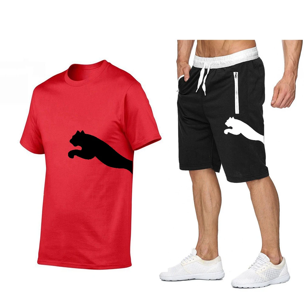 

2021 Summer New Men's Casual Sports Shirt Track Suit Suit Men's Sportswear Men's Brand Fashion T-Shirt + Shorts Suit Cotton