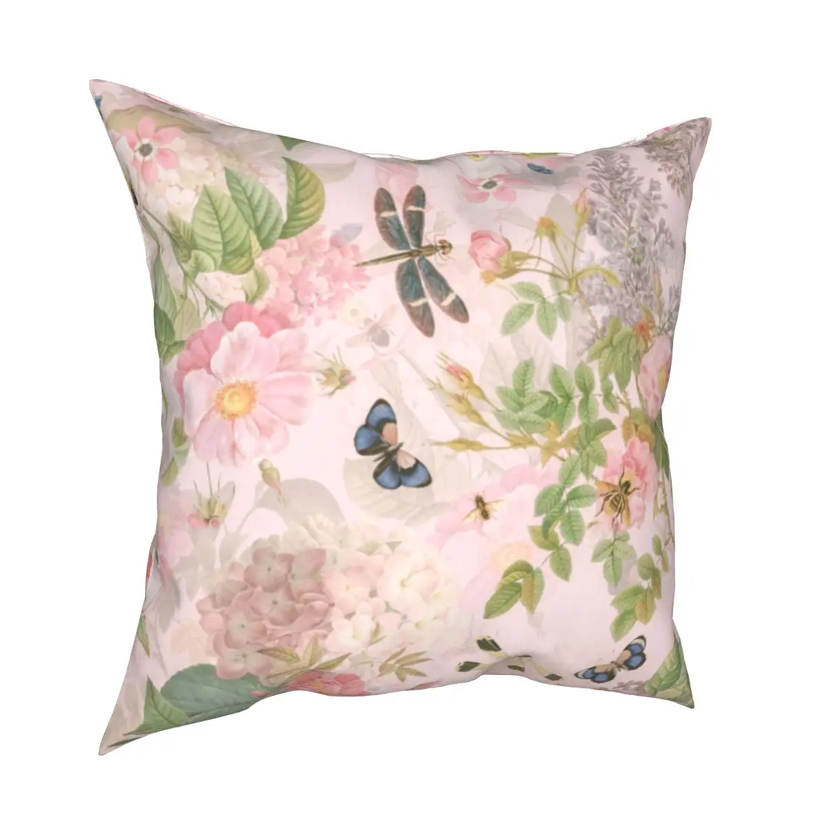 Винтажные розы весенний цветок насекомые шаблон подушка наволочка печатный