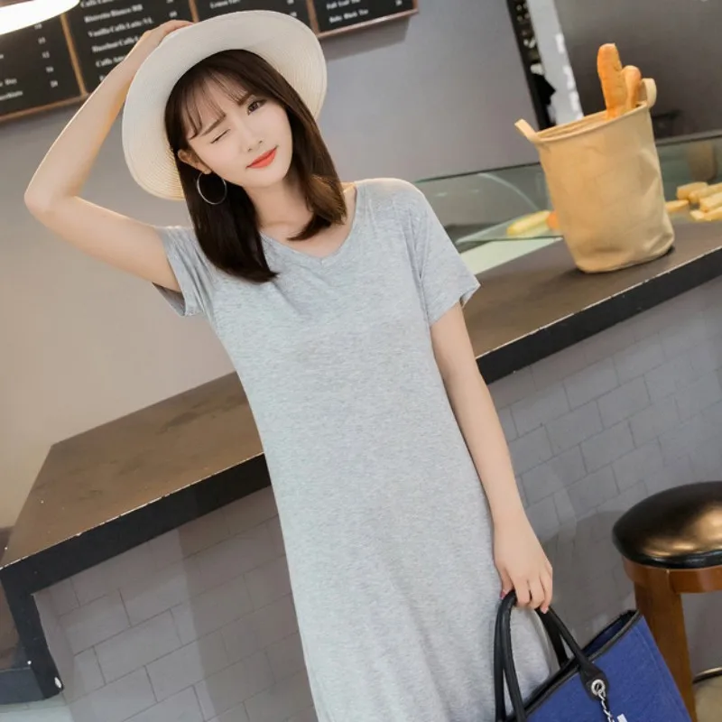 Длинное женское повседневное однотонное свободное платье из модала с коротким рукавом, модель 2020 года