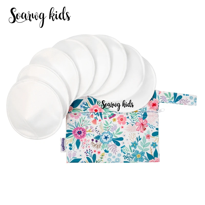 

Многоразовые прокладки для груди из бамбукового волокна, Моющиеся Прокладки для кормления грудью, впитывающие прокладки для грудного вска...