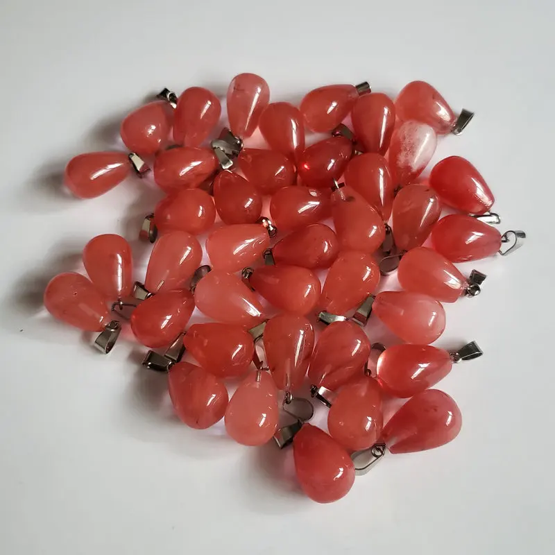 watermelon red 50 шт./лот горячая Распродажа смесь природных камней подвески в форме капли воды для изготовления ювелирных изделий DIY - Окраска металла: watermelon red