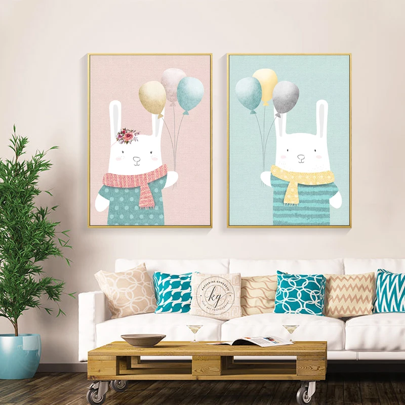 

Lovely Rabbit Wall Art Canvas Painting Nordic Posters and Prints Wall Pictures for Living Room Baby Kids Room Nursery Decoration