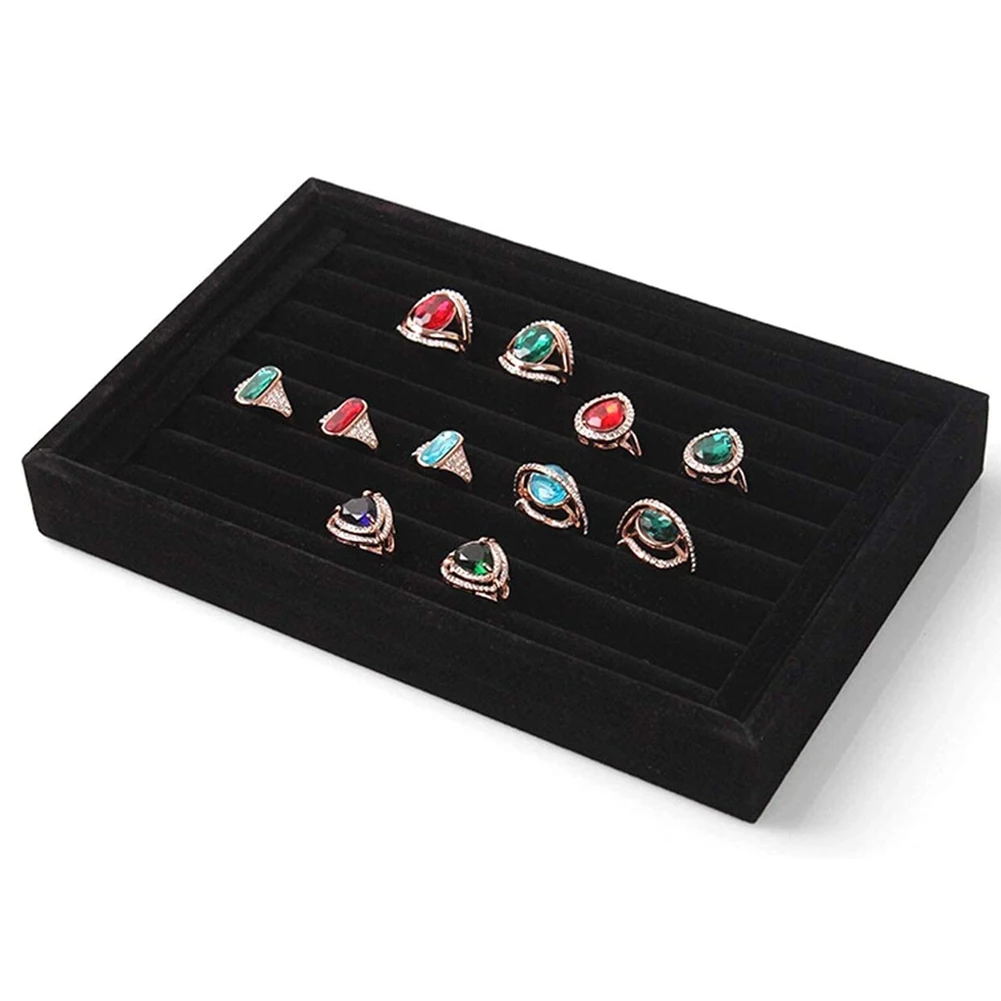 

Jewelry Tray 7-slot Velvet Suede Ring Earring Storage Box Stackable Ring Earring Display Cabinet Display Stand Jewelry Box
