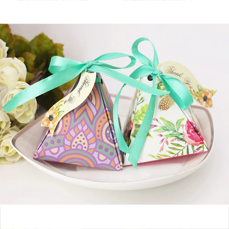 20 штук бумажная коробка свадебные подарки треугольная форма лента конфеты