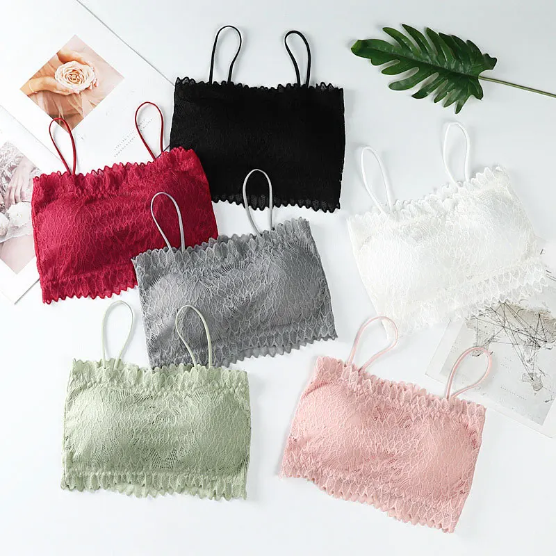 

Women's Sexy Top Lace Cotton Vest Tops Women lingerie Pad Sleeveless lace wrap chest Top One-piece Female Camisoles Underwear