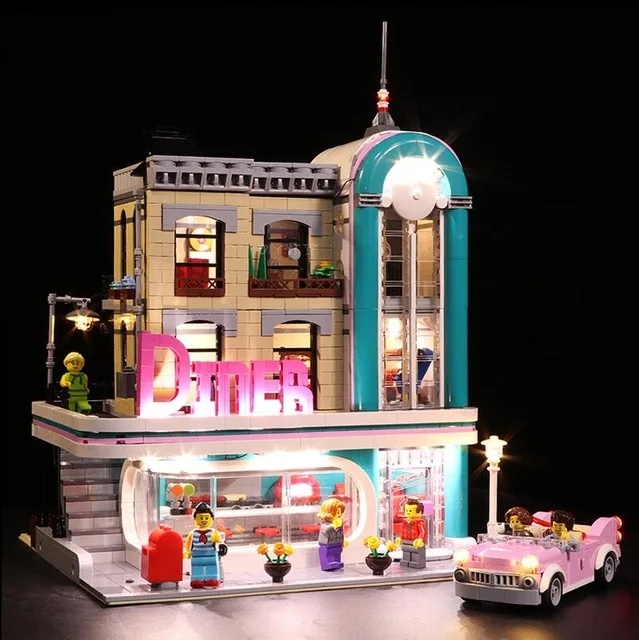 ONLY LIGHT DHL 15037 уличное здание серии 10260 MOC центр Закусочная Сборка строительные блоки кирпичи со светом рождественские подарки Детские игрушки - Цвет: ONLY LIGHT