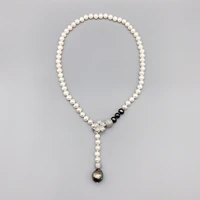 folisaunique 7 8mm black white pearls necklace for women gift adjustable sizes cubic zirconia flower clasp baroque pearl pendant