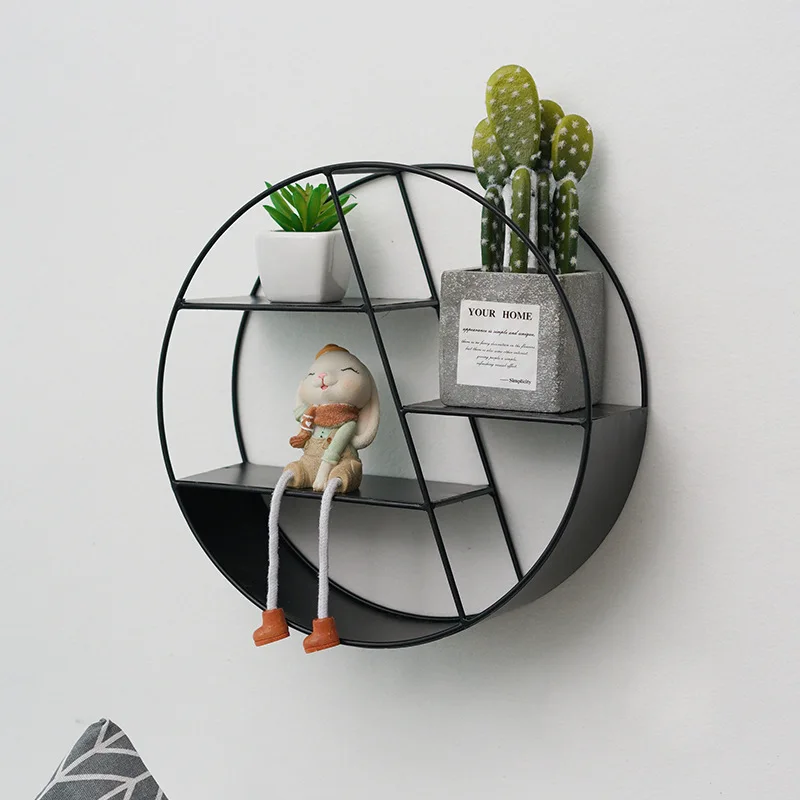 

Nordic Minimalist Wrought Iron Storage Rack Wall Round Storage Decoration Wall Rack Creative Home Living Room Wall Shelf