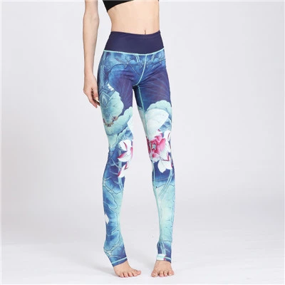 Blue Yoga Pants Штаны для йоги леггинсы с Высокой Талией Спортивные Женские легинсы для фитнеса чернильная живопись Йога Scrunch Леггинсы тренировки спортивные колготки спортивная одежда - Цвет: Blue Yoga Pants