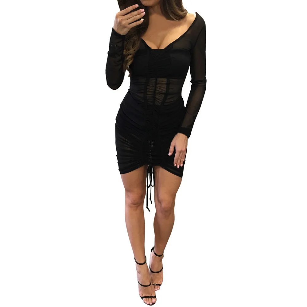 

Соблазнительные сетчатые белые платья для женщин, Бандажное облегающее мини-платье с длинным рукавом, новинка 2021, летнее Клубное платье для...