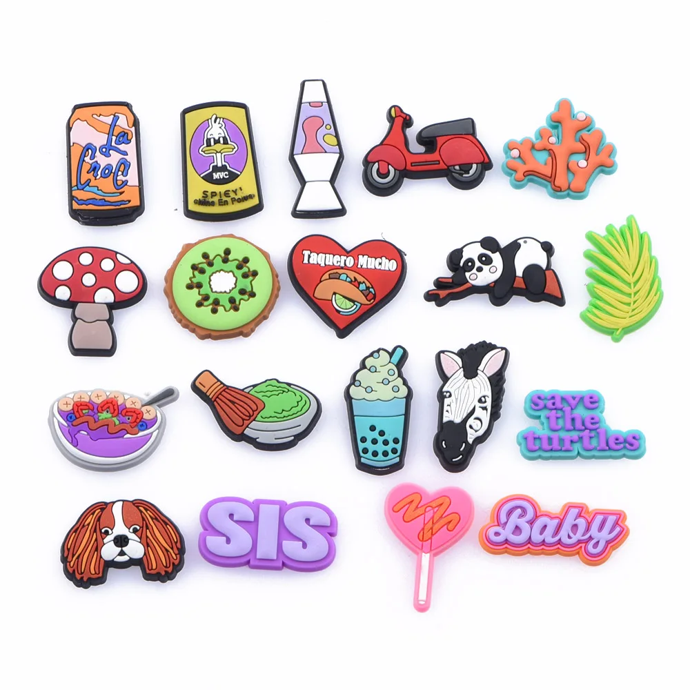 High Quality 1 Pcs PVC Croc Shoes Charms Baby Panda Animal Zebra Decorations Sister Period Bracelet Accessories Boba Ice Cream 