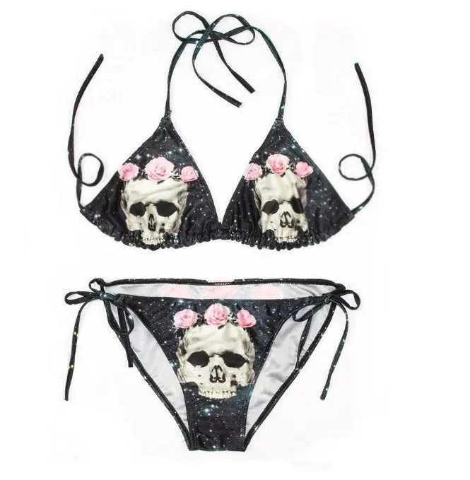 

2021 Womens Black and White Bikini Swimsuit Angel VS Devil Funny Two Piece Side Tie Swimwear Many Style Choose