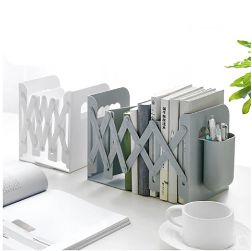 

Large Capacity Retractable Bookend Frame with Pen Holder, Adjustable Magazine/ Books Holders Desktop Organizer Book Support