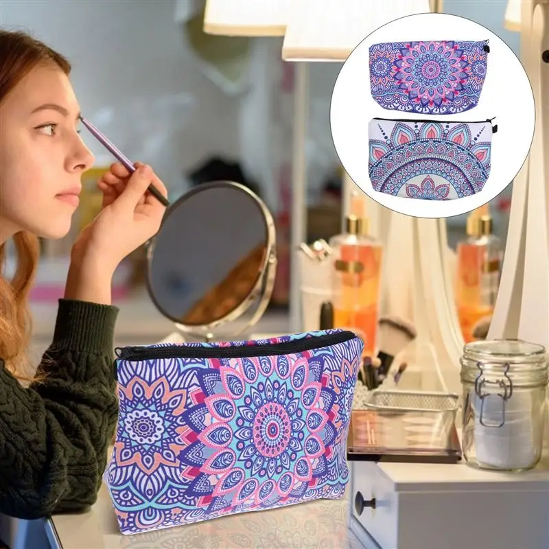 

2Pcs Delicate Printing Makeup Bag Creative Travel Bag Zipper Toiletry Bag