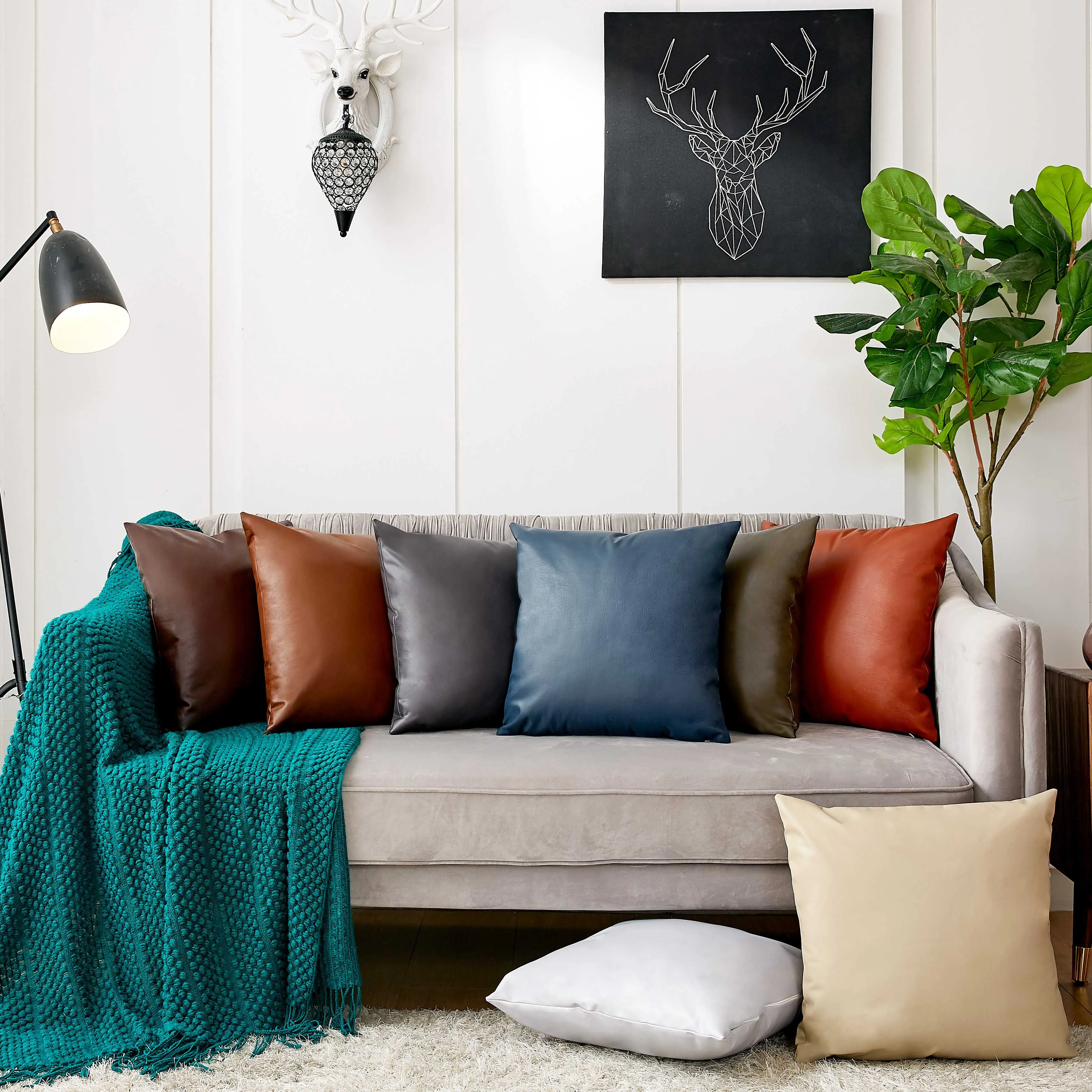 Pillow Home Decor Funda Cojin Sofa Living Room Car Home Decor Imitation Leather Cushion Cover 45x45cm Throw Pillows Decorative