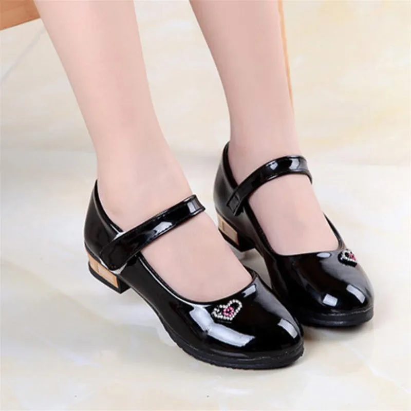 Туфли из лакированной кожи для девочек обувь принцессы на каблуке девушек с