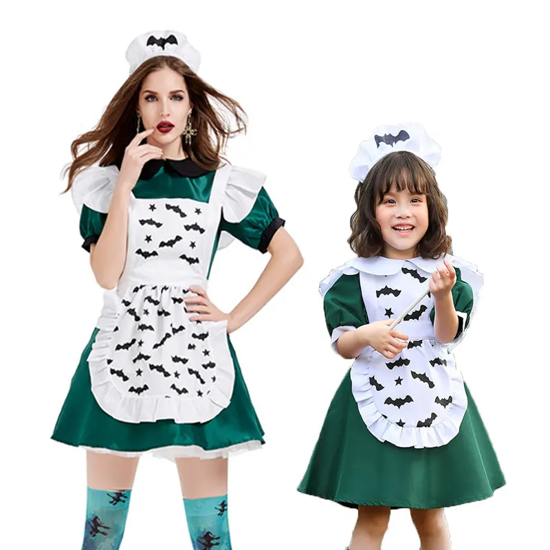 

Umorden Purim Halloween Costumes Adult Kids Child Wicked Bat Vampire Maid Costume Cosplay for Girls Women Green White