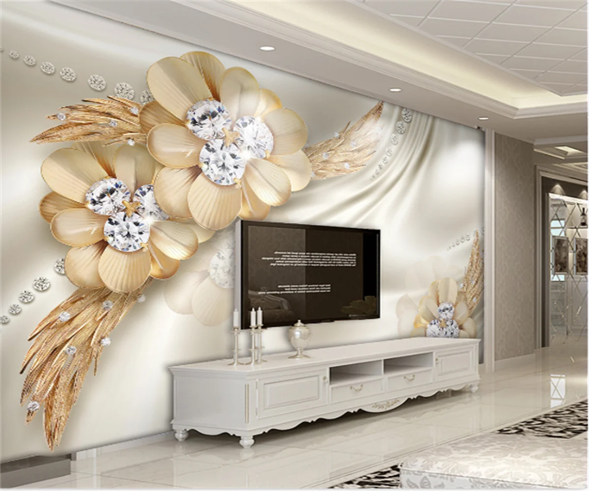 

European royal style golden high-end diamond flower jewelry background wallpaper customization any size wallpaper mural papier