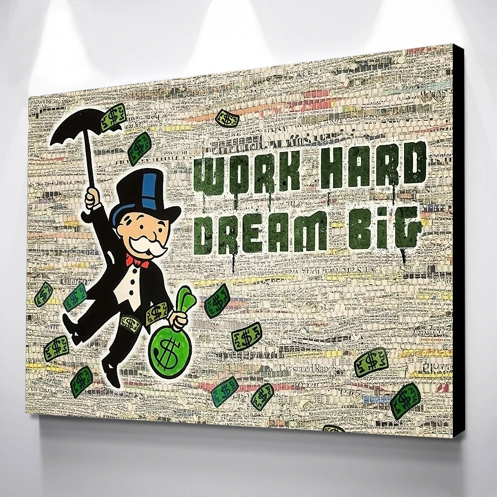 

Canvas Print Work Hard Dream Big Picture Wall Art Cartoon Role Paintings Home Decor Money Modular Poster For Bedroom Framework