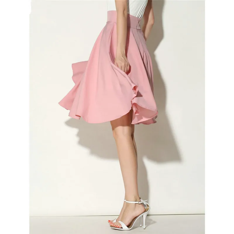 

2021 New Fashion Women Solid Knee-Length Big Swing Umbrella Skirt High Waist Vintage Ladies Midi Saia Skater Skirt