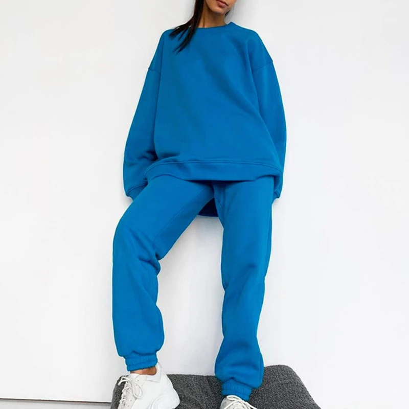 

Fleece Women's Long Sleeve Tracksuit Sets 2021 Autumn Solid Hoodies Joggers Sportpants Suits Female Casual Sport 2 Piece Set