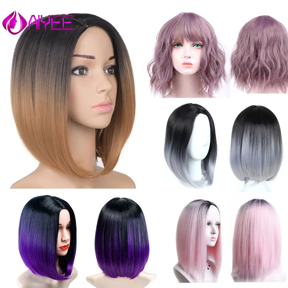 AIYEE 14 ''короткий парик Боб, короткие волнистые синтетические волосы 8 цветов парик для женщин термостойкие волокна накладные волосы на каждый день