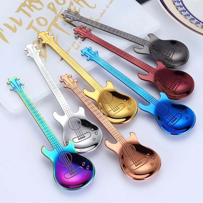 

304 stainless steel guitar spoon coffee spoon stirring spoon titanium plated ice bar music bar spoon tableware spoon