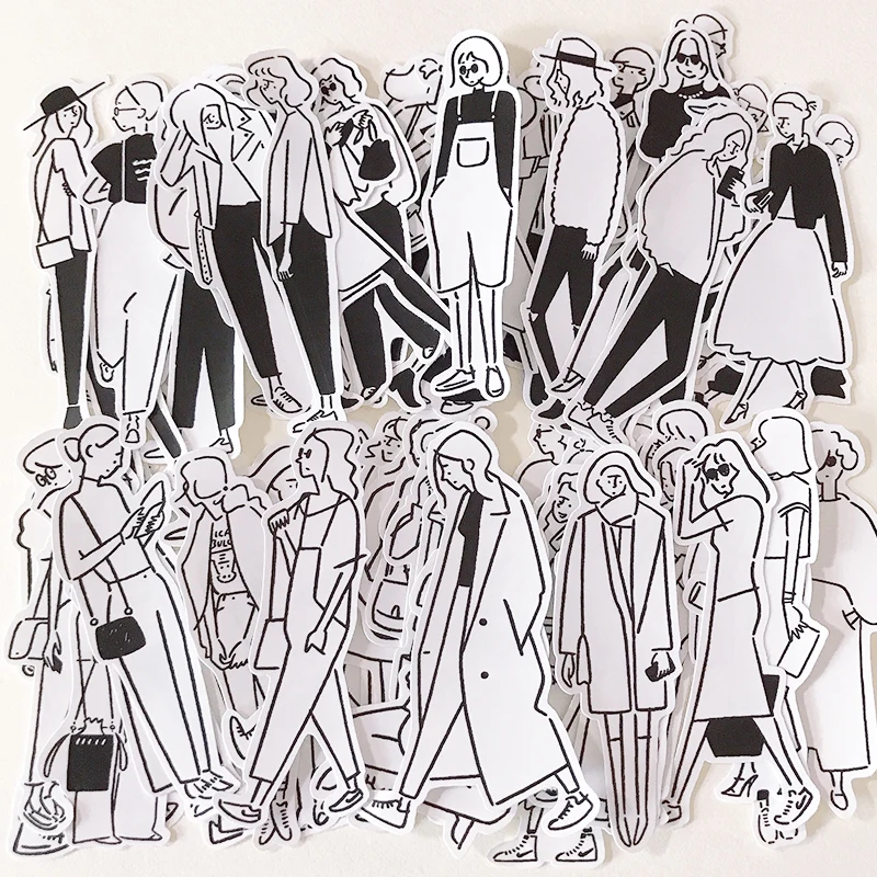Наклейки на 32 шт./лот "Черные и белые люди" для декорирования альбомов, скрапбукинга, дневников и планировщиков для детей.