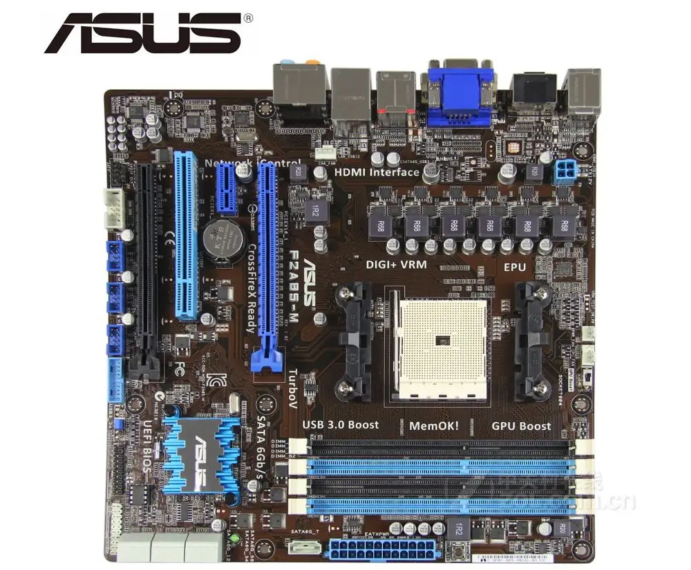 Для ASUS F2A85 M рабочего Материнская плата DDR3 гнездо FM2 USB2.0 USB3.0 64GB DVI HDMI VGA A85X