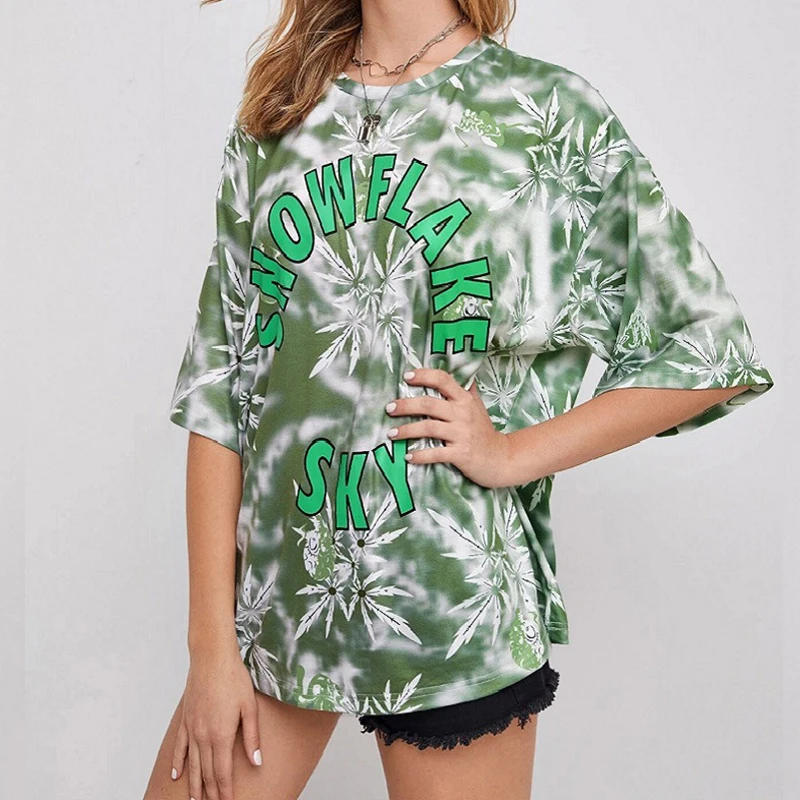 

Футболка женская оверсайз с надписью Tie Dye, модный Свободный Топ с коротким рукавом, Повседневная рубашка, лето 2021