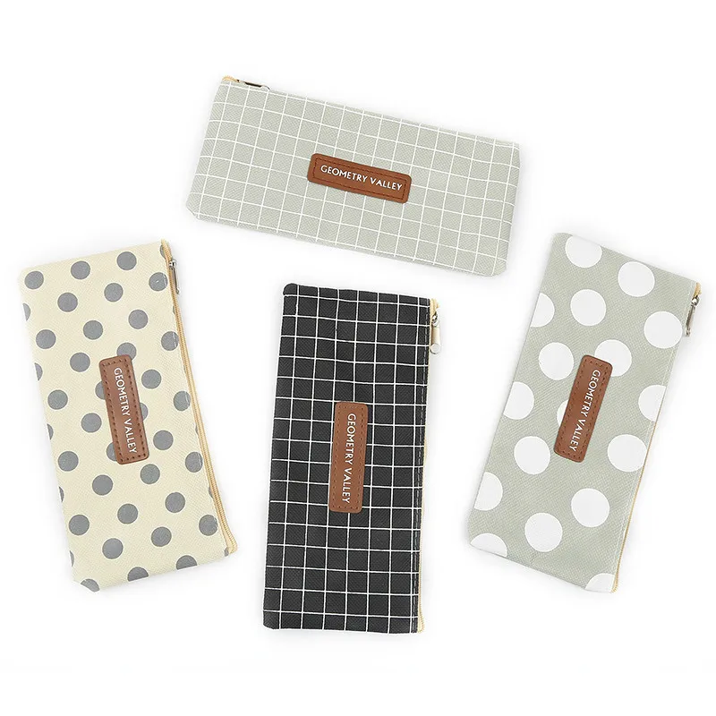 1pcs Grid Solid Kawaii Pencil Bag for Girl Kids Gift Canvas Pen Bags Cute School Case Stationery | Канцтовары для офиса и дома