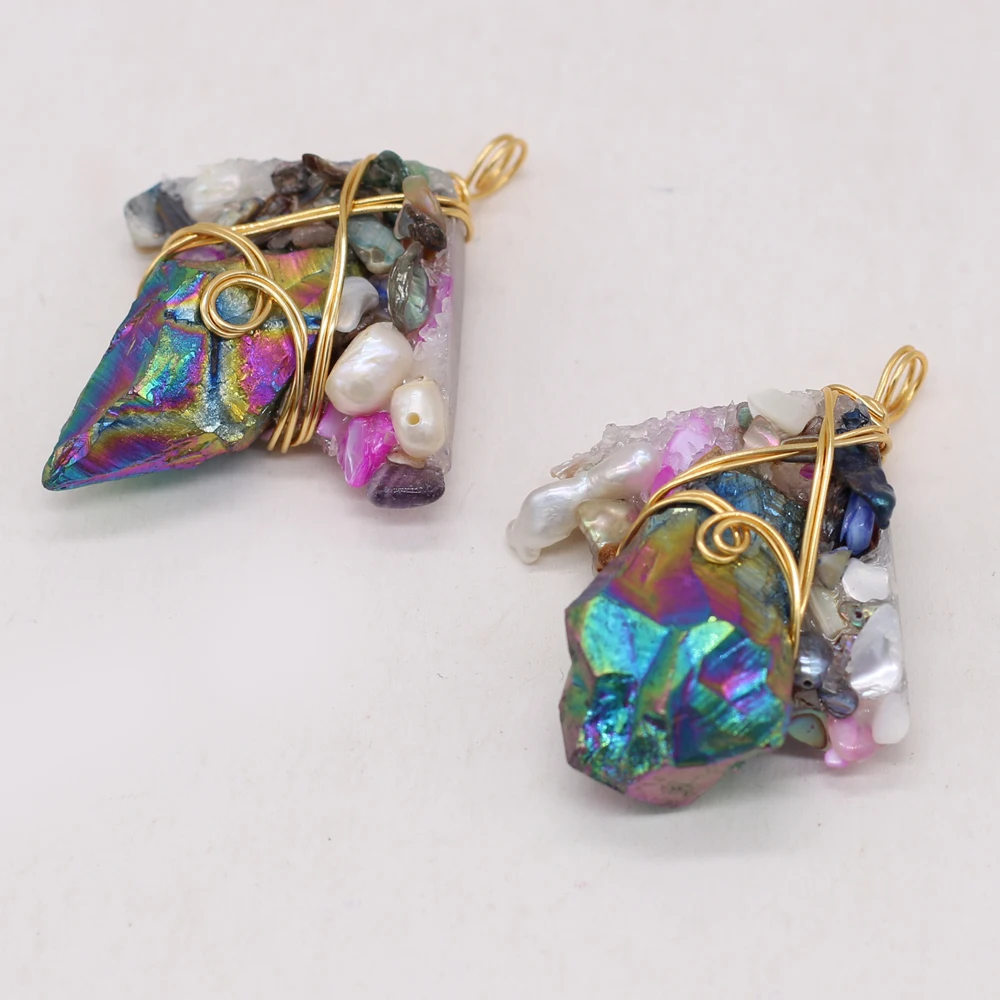 

Wholesale6PCS Natural SemStone Irregular Crystal Buds Gold Thread Pearl Pendant MakingDIY Necklace Earring Jewelry Ornament Gift