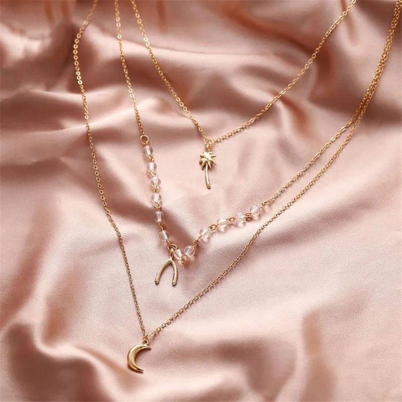 

Personality Multi Layer Clavicle Chain Alloy Moon Tree Pendant Necklace