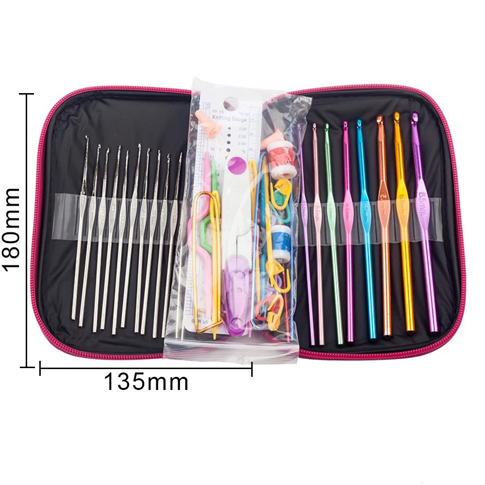 

90pcs Aluminum Crochet Hooks Gadgets Weave Craft Sweater Sewing Needles Set Multicolor Multi-Size Knitting Tool