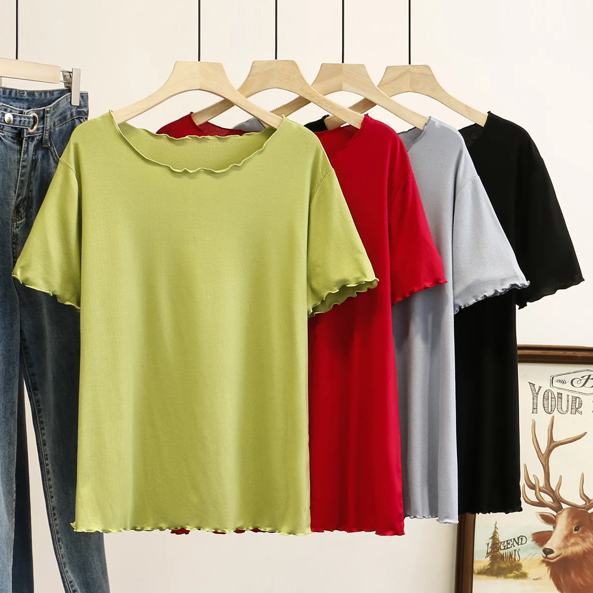 Футболка женская однотонная с коротким рукавом модный размера плюс S56-843 на лето |