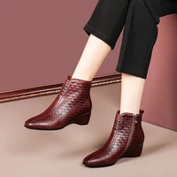 autumn 2021 new arrival ladies office leather ankle boots womens winter warm plush velvet shoes woman boots