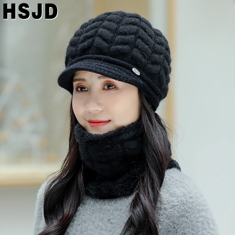 

Warm Rabbit Hair Knitted Hats Beanie Hat Winter Hats For Women Solid Color Scarf Caps Thick Skullies Beanies Visor Knitted Hat