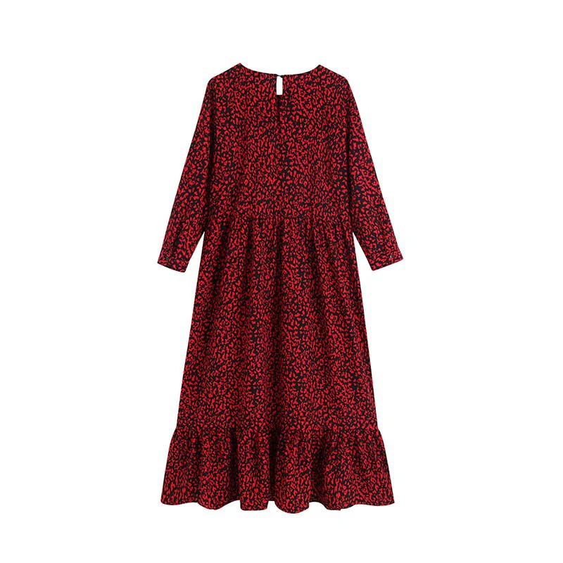 Женское винтажное платье с леопардовым принтом красное Повседневное средней