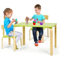 3 piece kids wooden table and 2 chairs set children activity art desk furniture hw63872gn